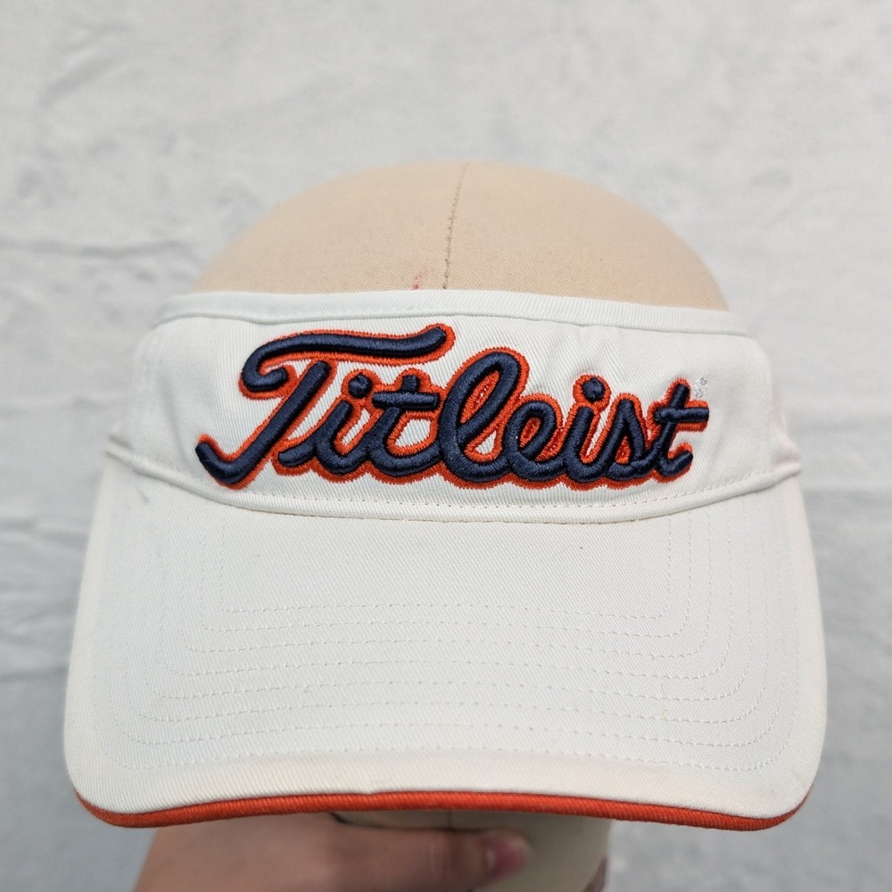 VTG Titleist Visor Men's OSFA White Orange Pro V1 Golf Sporty Auburn Strap Y2K